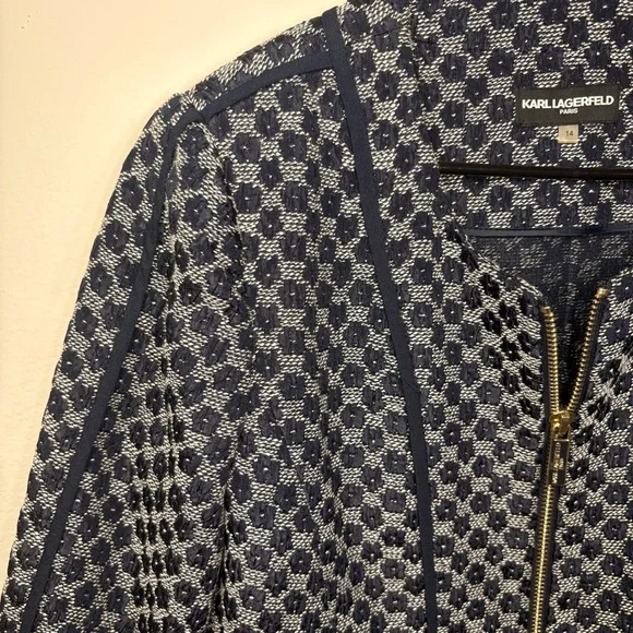 Karl Lagerfeld Paris Navy Blue Women's Zip Blazer Jacket - Picture 6 of 12